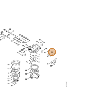 STIHL part 4308-121-3500 — IPL diagram snippet (6x zoom, amber highlight)