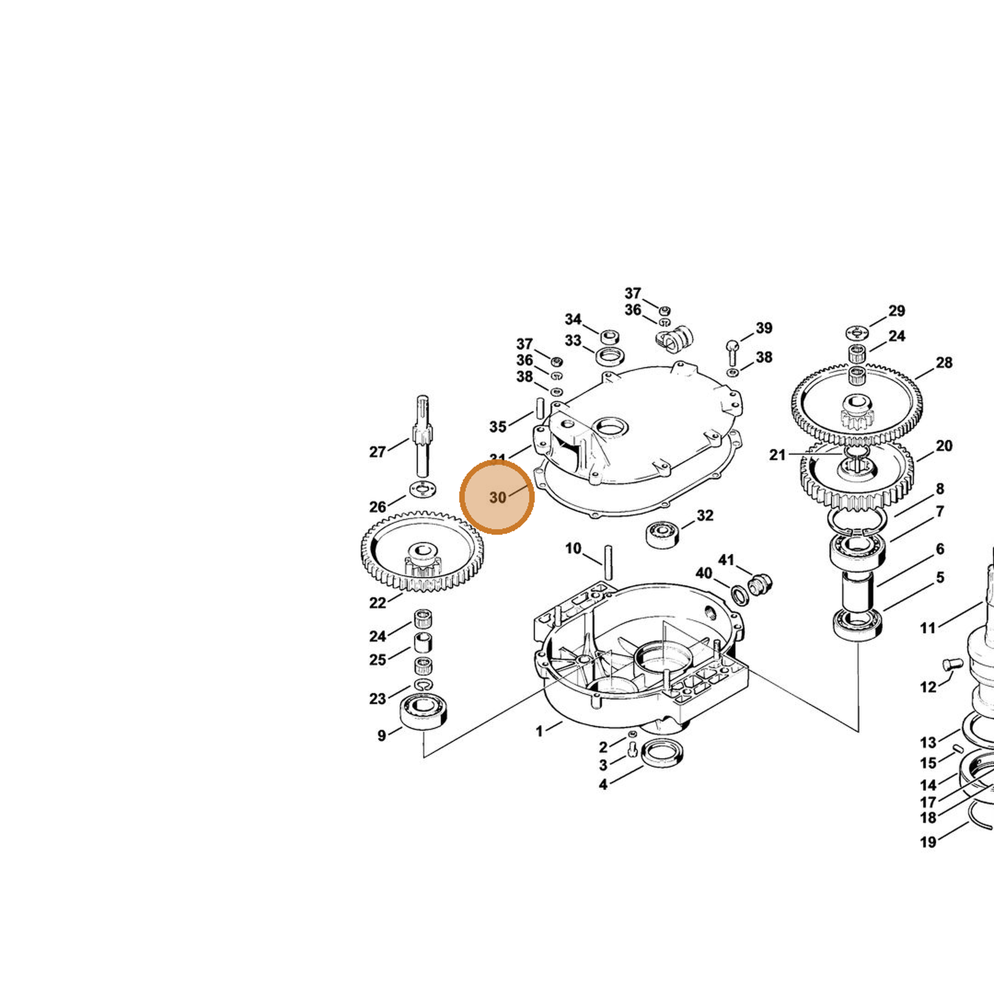 STIHL part 4308-649-0300 — IPL diagram snippet (6x zoom, amber highlight)