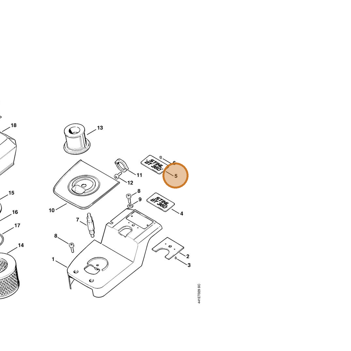 STIHL part 4308-967-1500 — IPL diagram snippet (6x zoom, amber highlight)