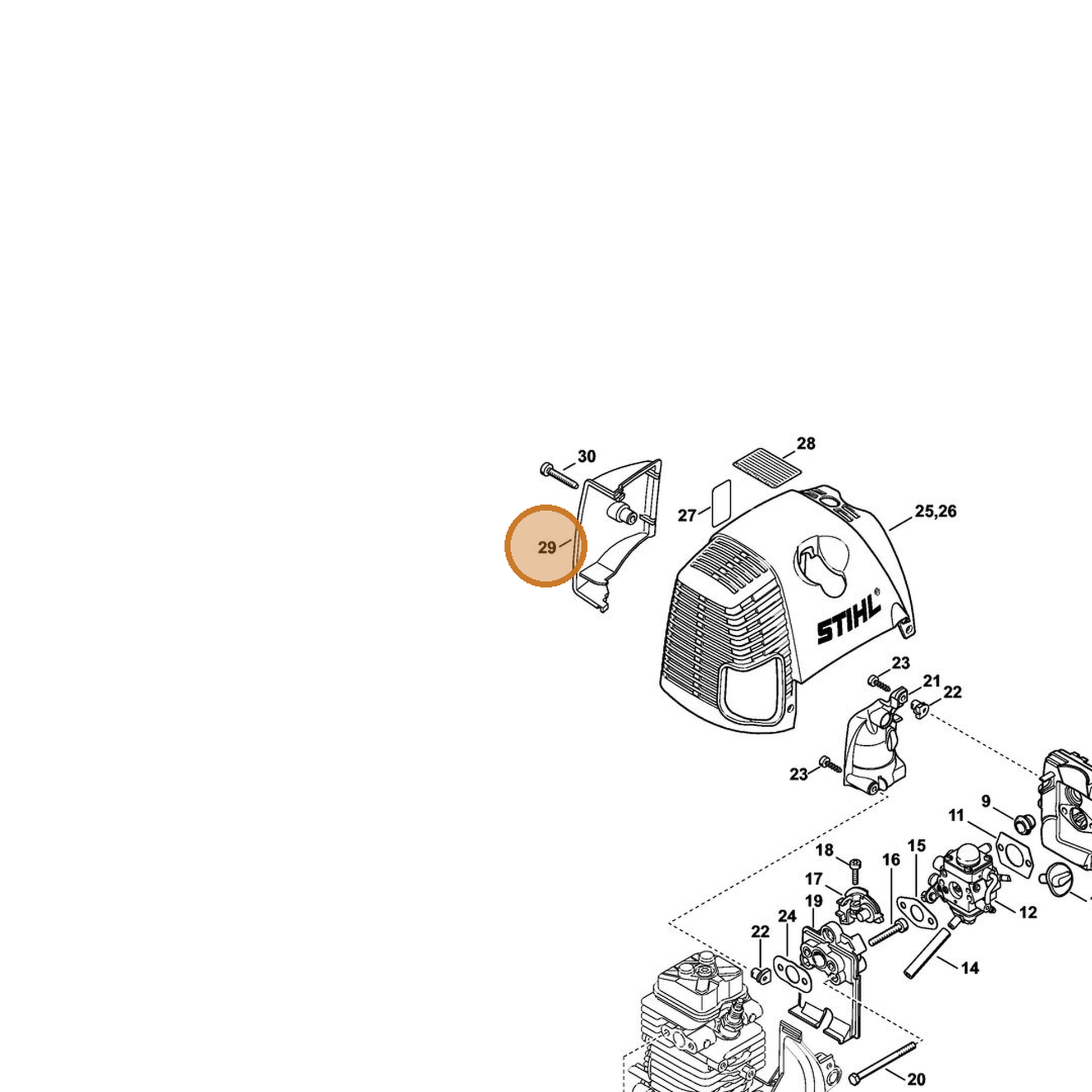 STIHL part 4313-080-0900 — IPL diagram snippet (6x zoom, amber highlight)