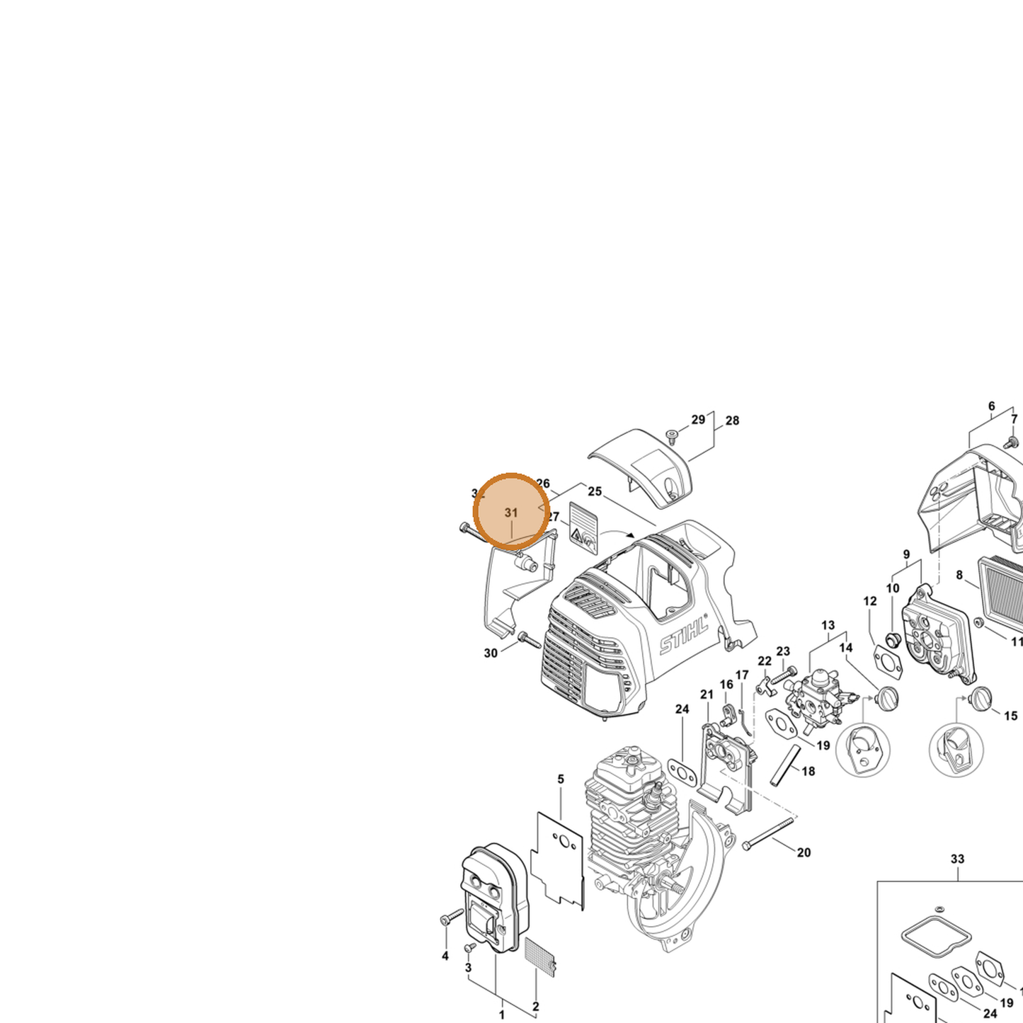 STIHL part 4313-080-0901 — IPL diagram snippet (6x zoom, amber highlight)