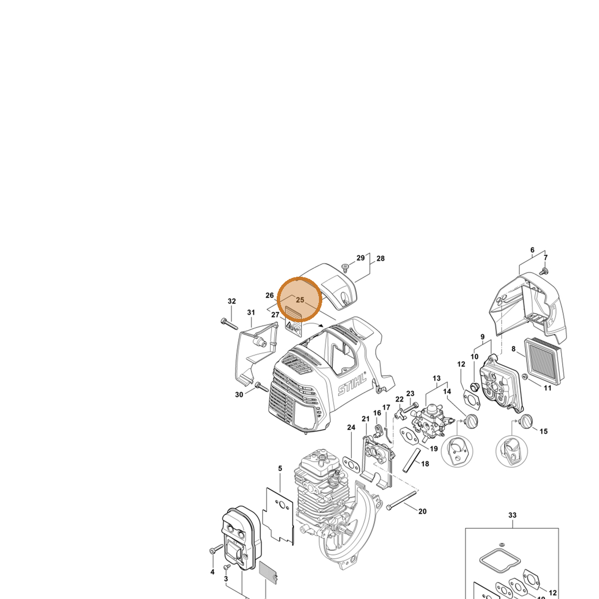 STIHL part 4313-080-1600 — IPL diagram snippet (6x zoom, amber highlight)