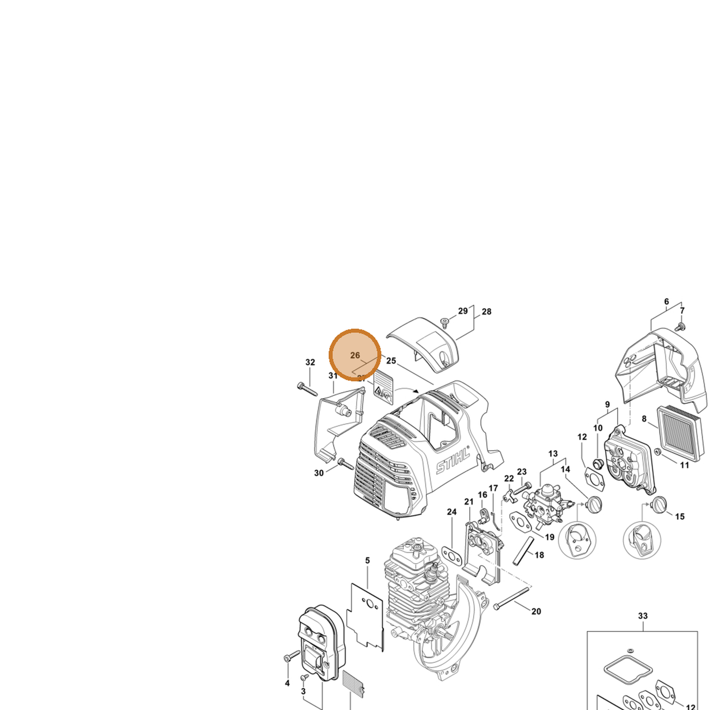 STIHL part 4313-080-1601 — IPL diagram snippet (6x zoom, amber highlight)