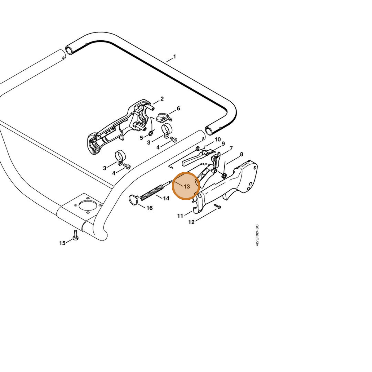 STIHL part 4313-180-1100 — IPL diagram snippet (6x zoom, amber highlight)