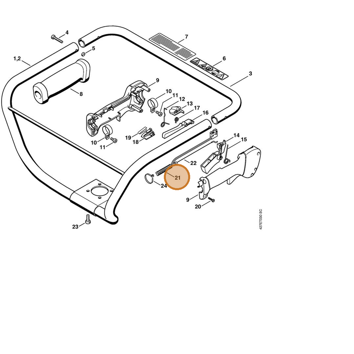 STIHL part 4313-180-1102 — IPL diagram snippet (6x zoom, amber highlight)