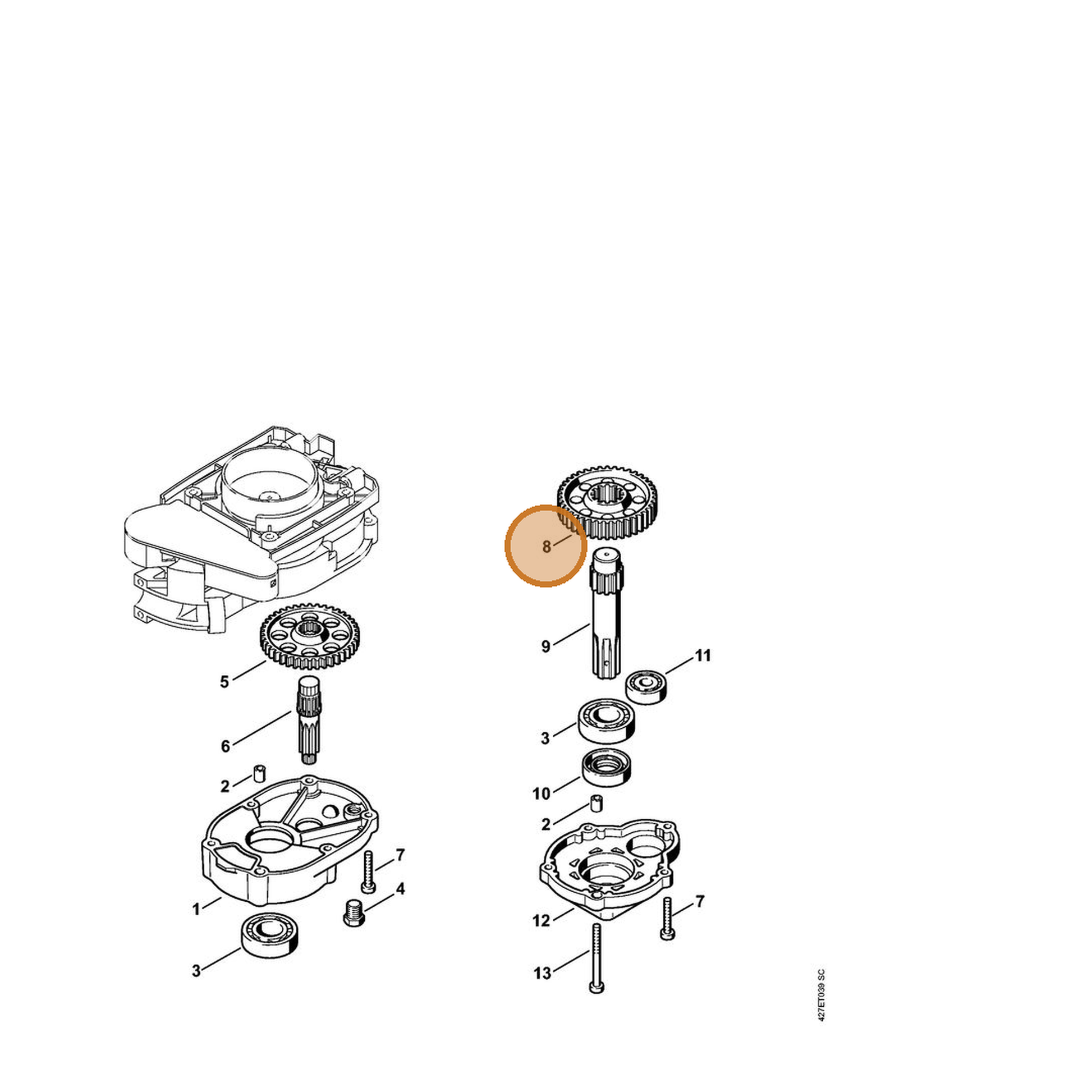 STIHL part 4313-642-0102 — IPL diagram snippet (6x zoom, amber highlight)