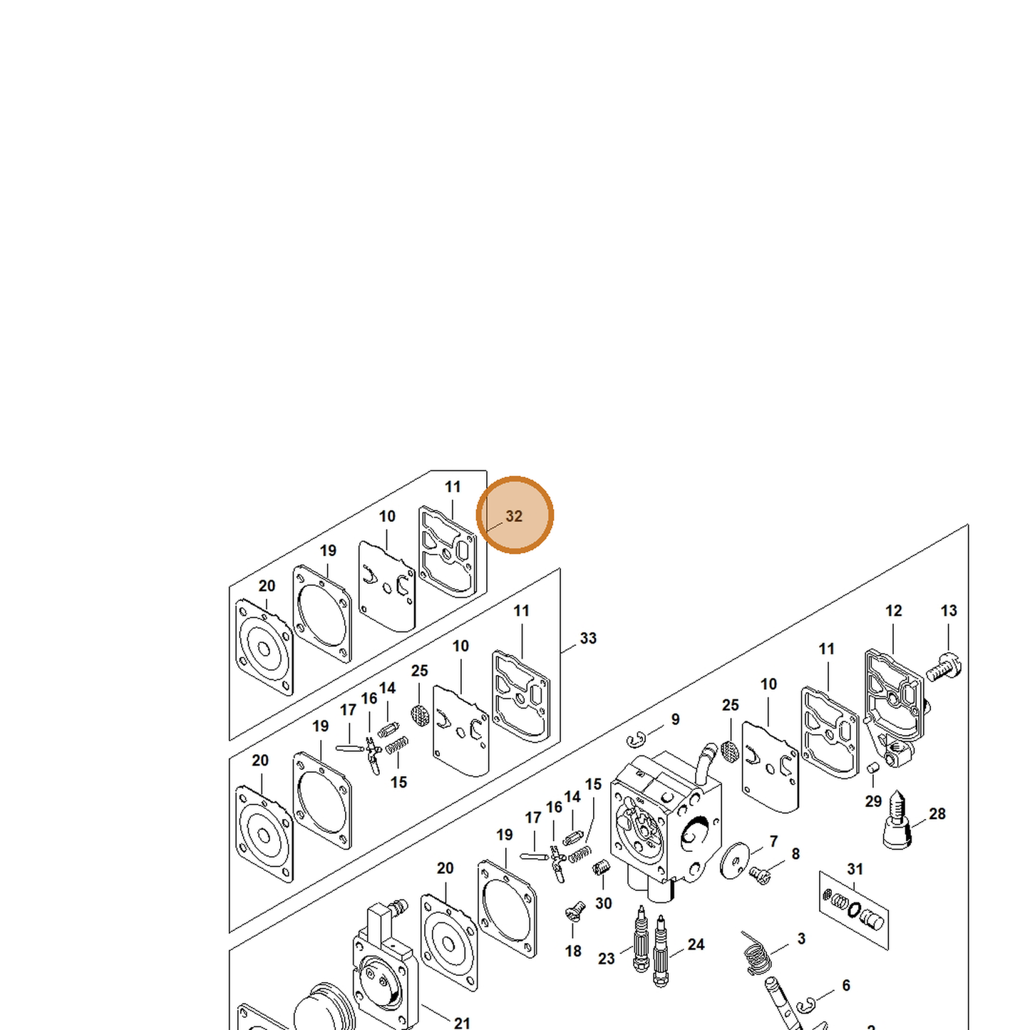 STIHL part 4314-007-1052 — IPL diagram snippet (6x zoom, amber highlight)