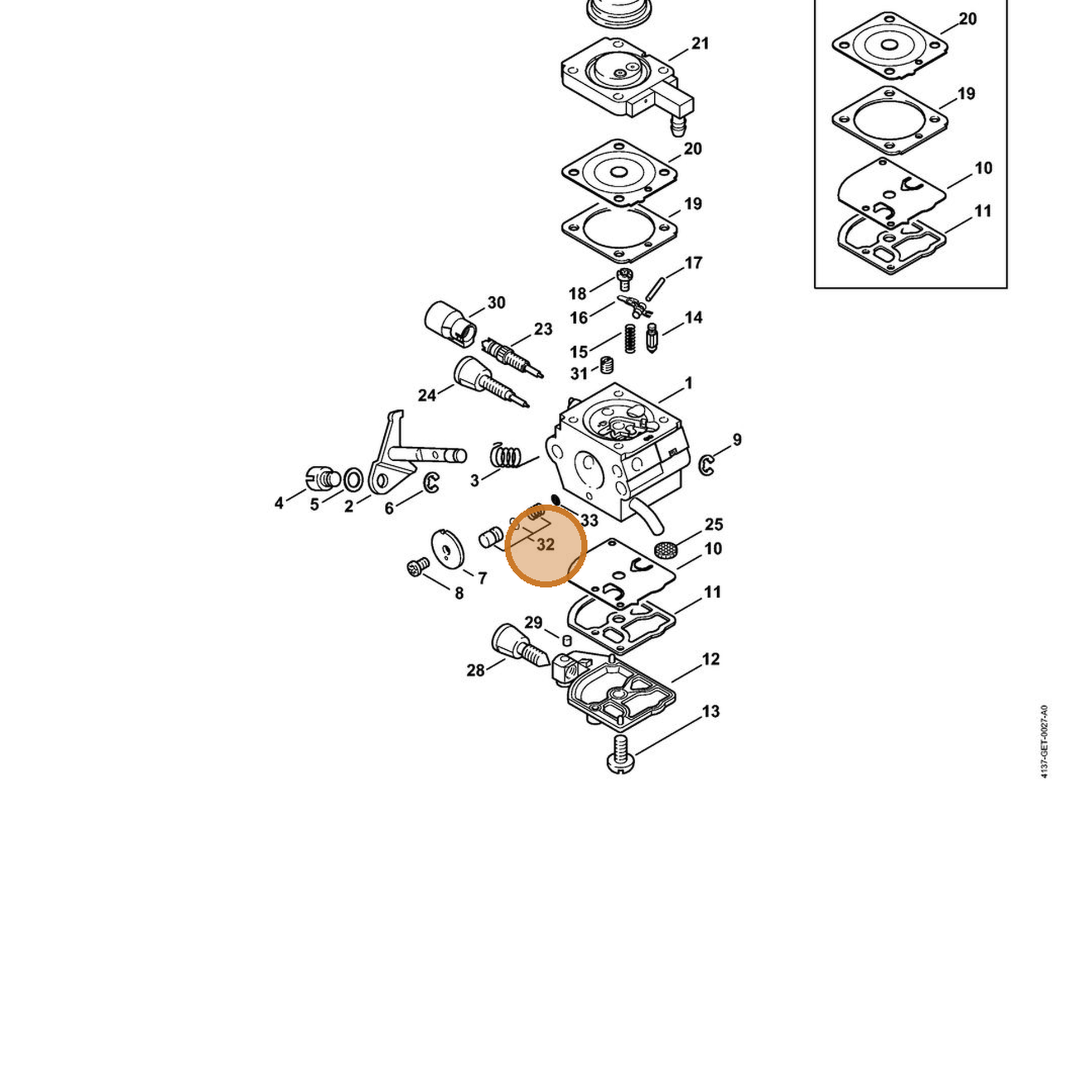 STIHL part 4314-007-1053 — IPL diagram snippet (6x zoom, amber highlight)