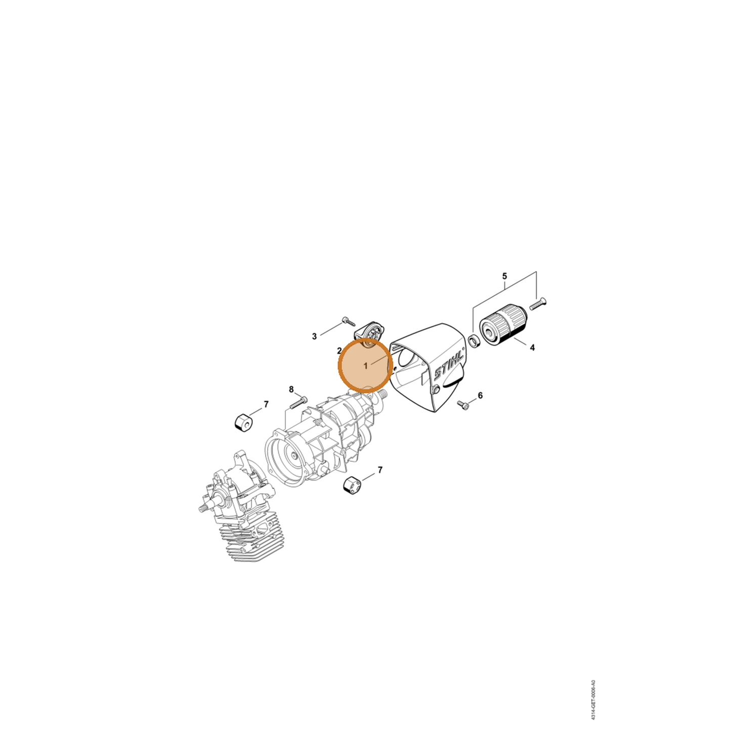STIHL part 4314-084-0900 — IPL diagram snippet (6x zoom, amber highlight)