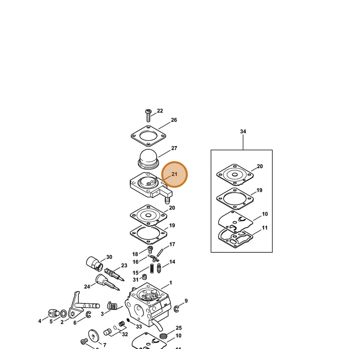 STIHL part 4314-120-2200 — IPL diagram snippet (6x zoom, amber highlight)