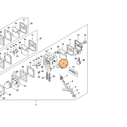 STIHL part 4314-121-3301 — IPL diagram snippet (6x zoom, amber highlight)