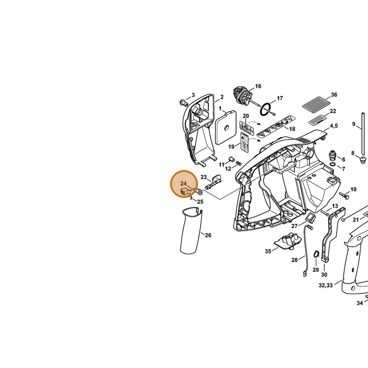STIHL part 4314-121-6100 — IPL diagram snippet (6x zoom, amber highlight)