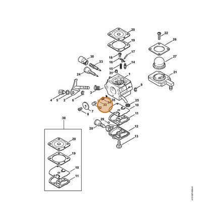 STIHL part 4314-122-3600 — IPL diagram snippet (6x zoom, amber highlight)