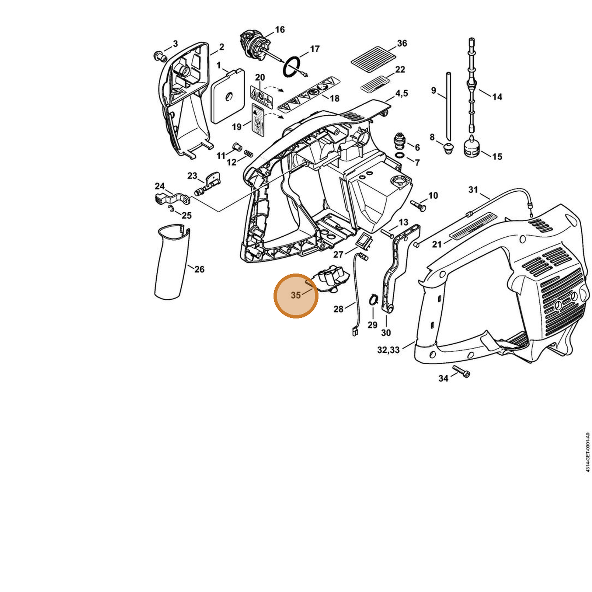 STIHL part 4314-123-7500 — IPL diagram snippet (6x zoom, amber highlight)