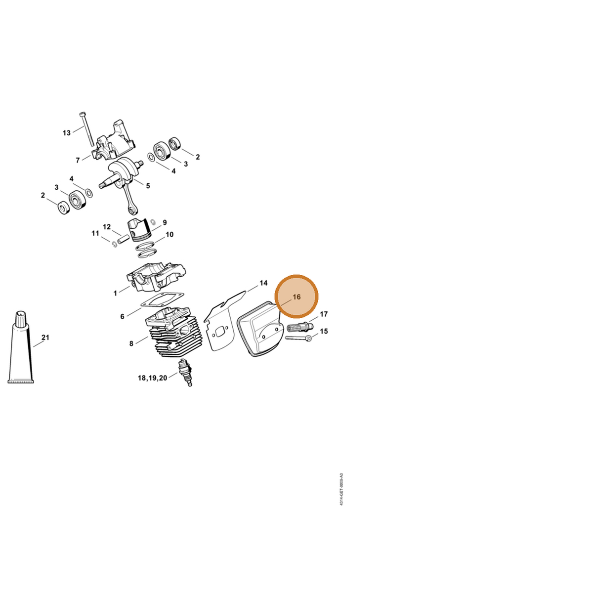 STIHL part 4314-140-0600 — IPL diagram snippet (6x zoom, amber highlight)