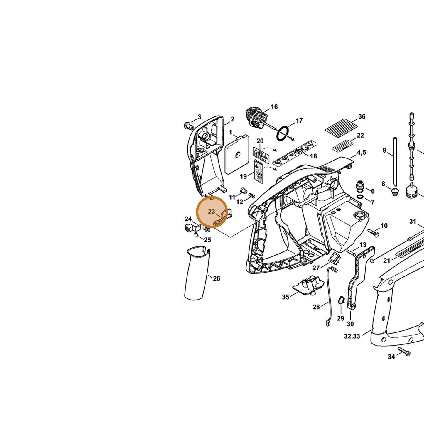 STIHL part 4314-141-3800 — IPL diagram snippet (6x zoom, amber highlight)