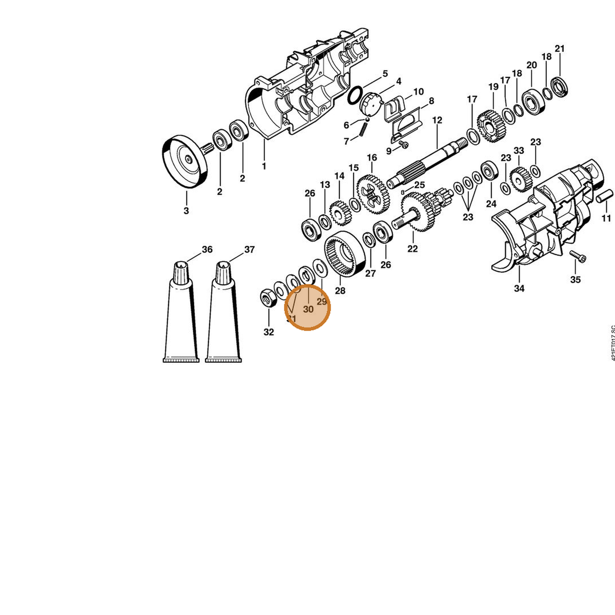STIHL part 4314-162-3300 — IPL diagram snippet (6x zoom, amber highlight)