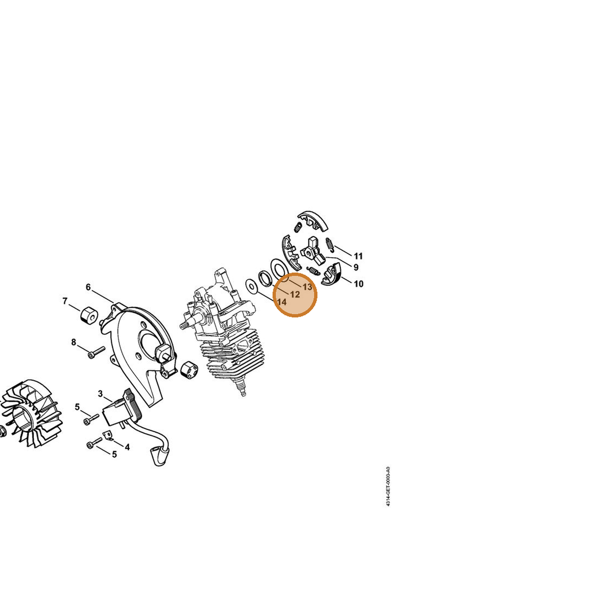 STIHL part 4314-162-8900 — IPL diagram snippet (6x zoom, amber highlight)