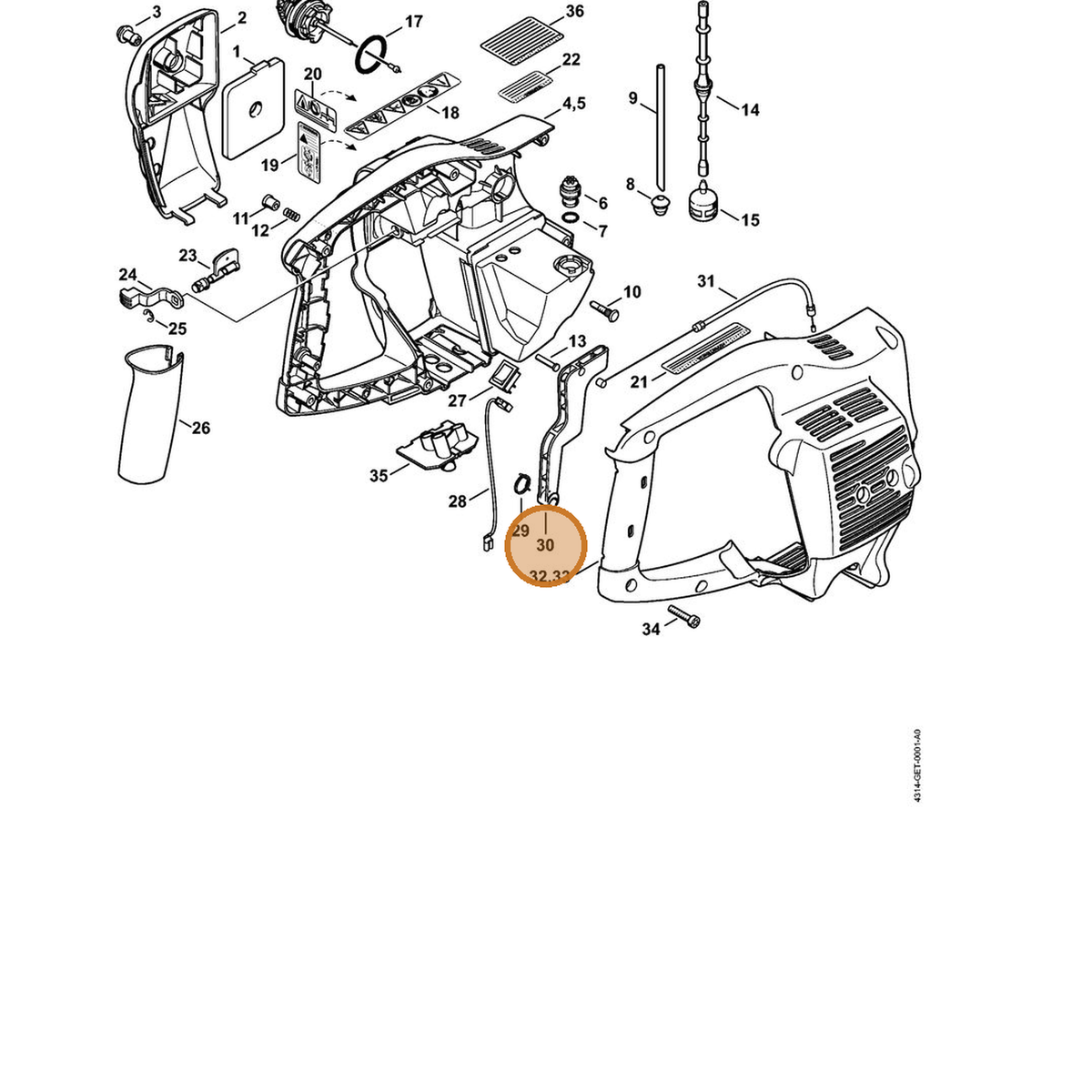 STIHL part 4314-182-1000 — IPL diagram snippet (6x zoom, amber highlight)
