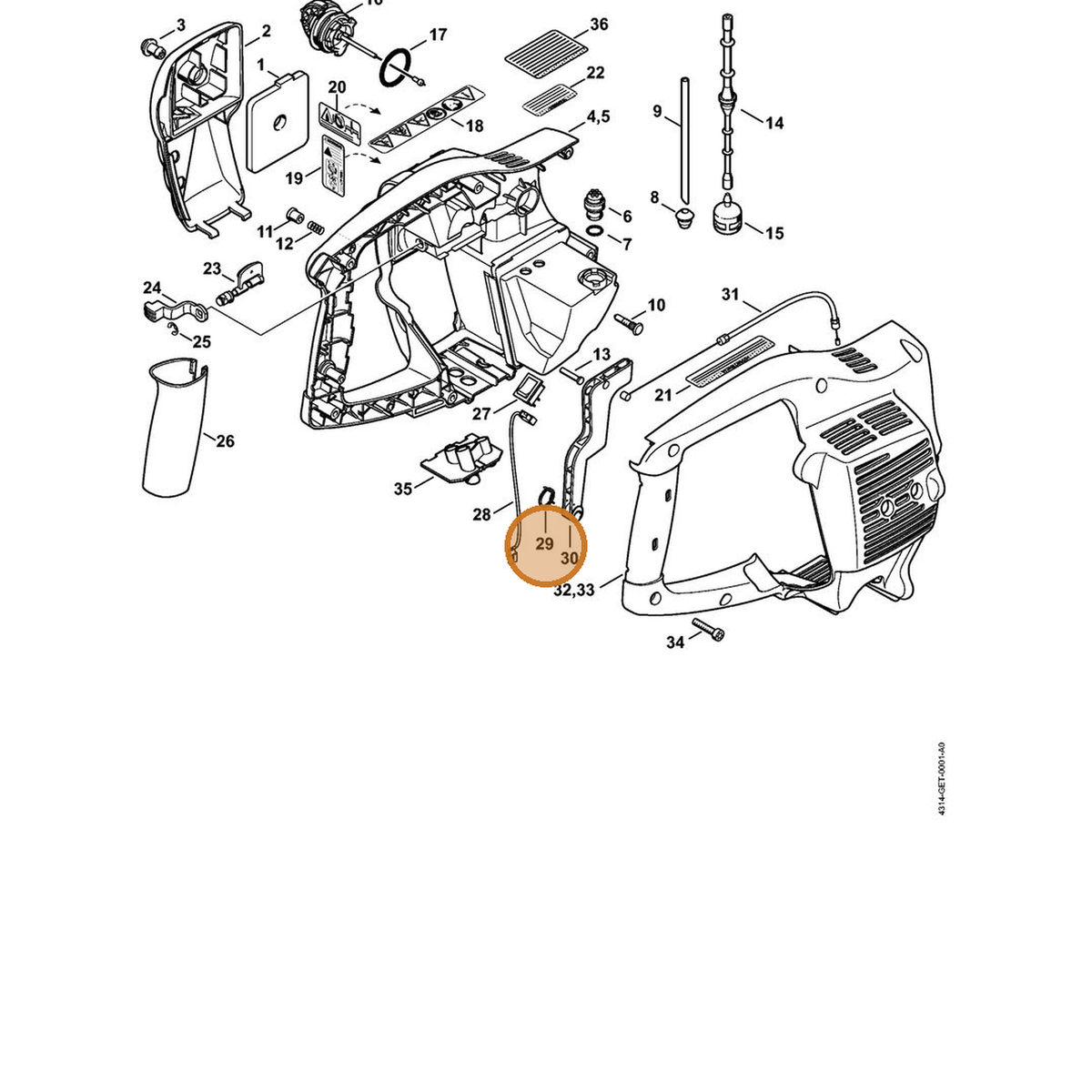 STIHL part 4314-182-4500 — IPL diagram snippet (6x zoom, amber highlight)