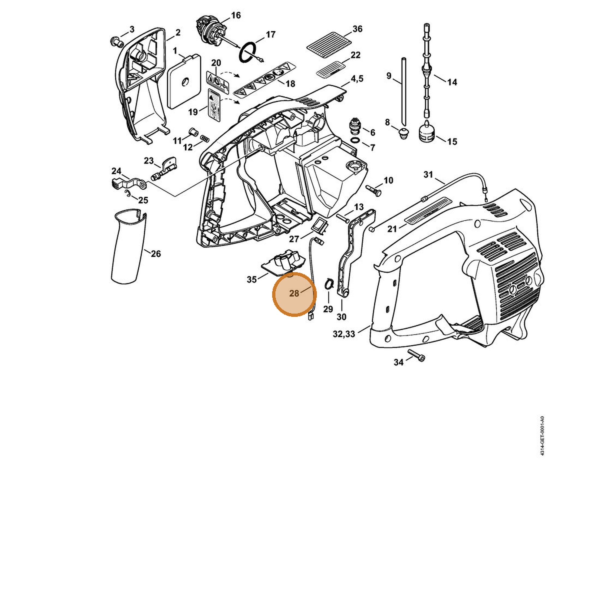 STIHL part 4314-440-1900 — IPL diagram snippet (6x zoom, amber highlight)