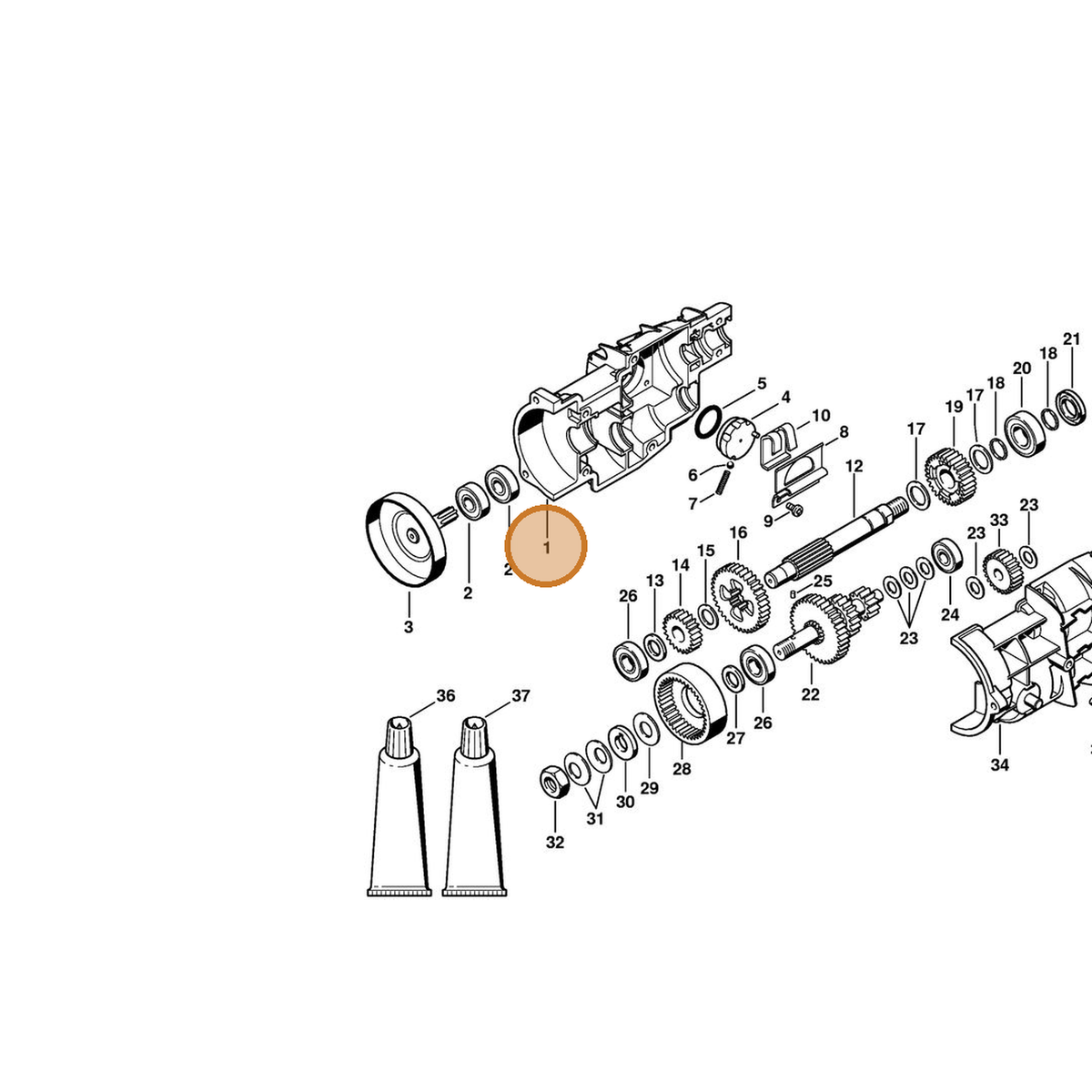 STIHL part 4314-641-0300 — IPL diagram snippet (6x zoom, amber highlight)