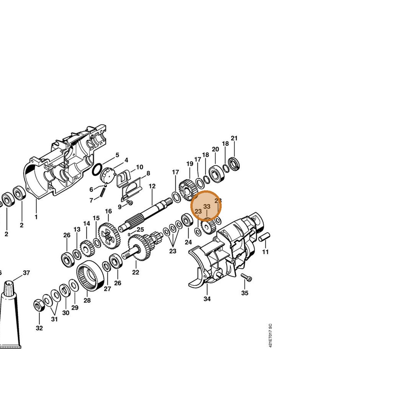 STIHL part 4314-642-0103 — IPL diagram snippet (6x zoom, amber highlight)