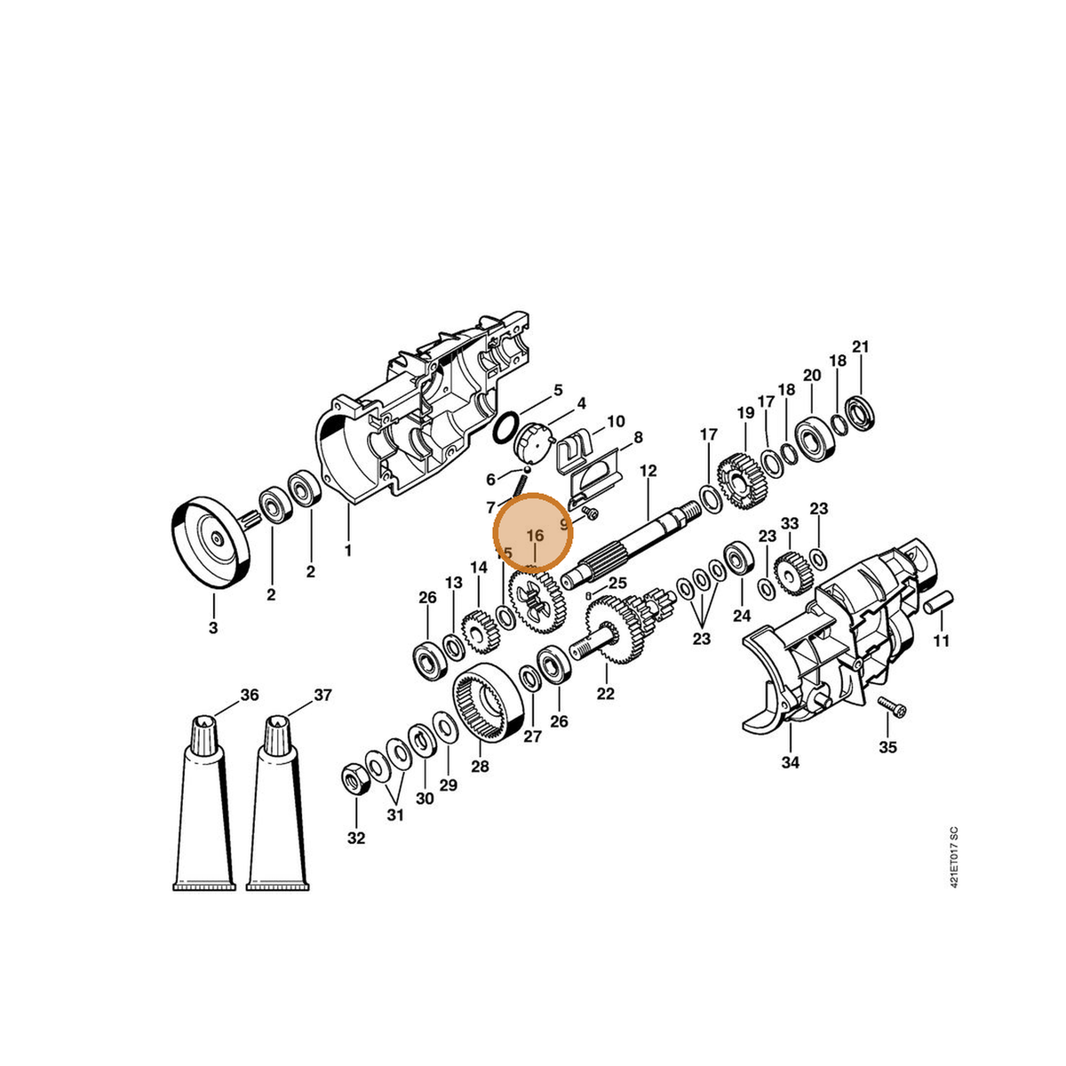 STIHL part 4314-642-0702 — IPL diagram snippet (6x zoom, amber highlight)