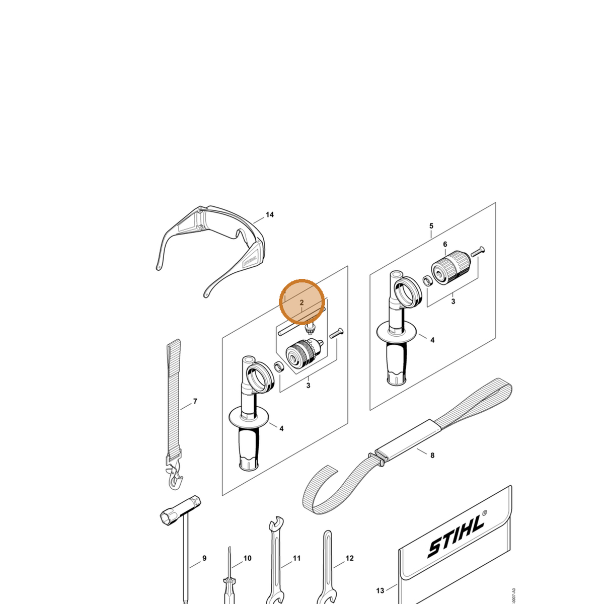 STIHL part 4314-680-4001 — IPL diagram snippet (6x zoom, amber highlight)
