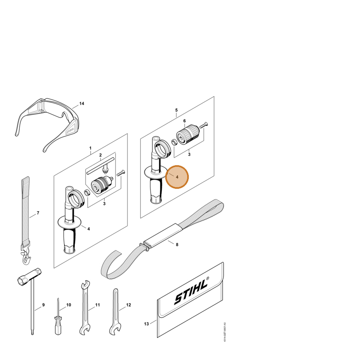 STIHL part 4314-790-0300 — IPL diagram snippet (6x zoom, amber highlight)
