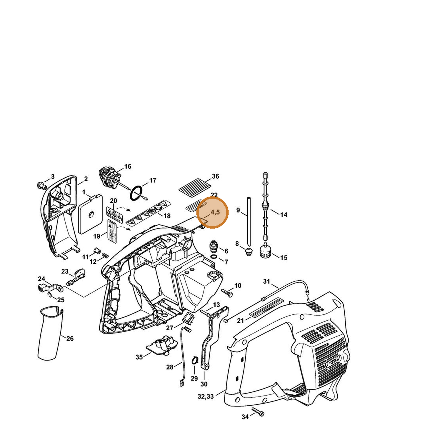 STIHL part 4314-790-1004 — IPL diagram snippet (6x zoom, amber highlight)