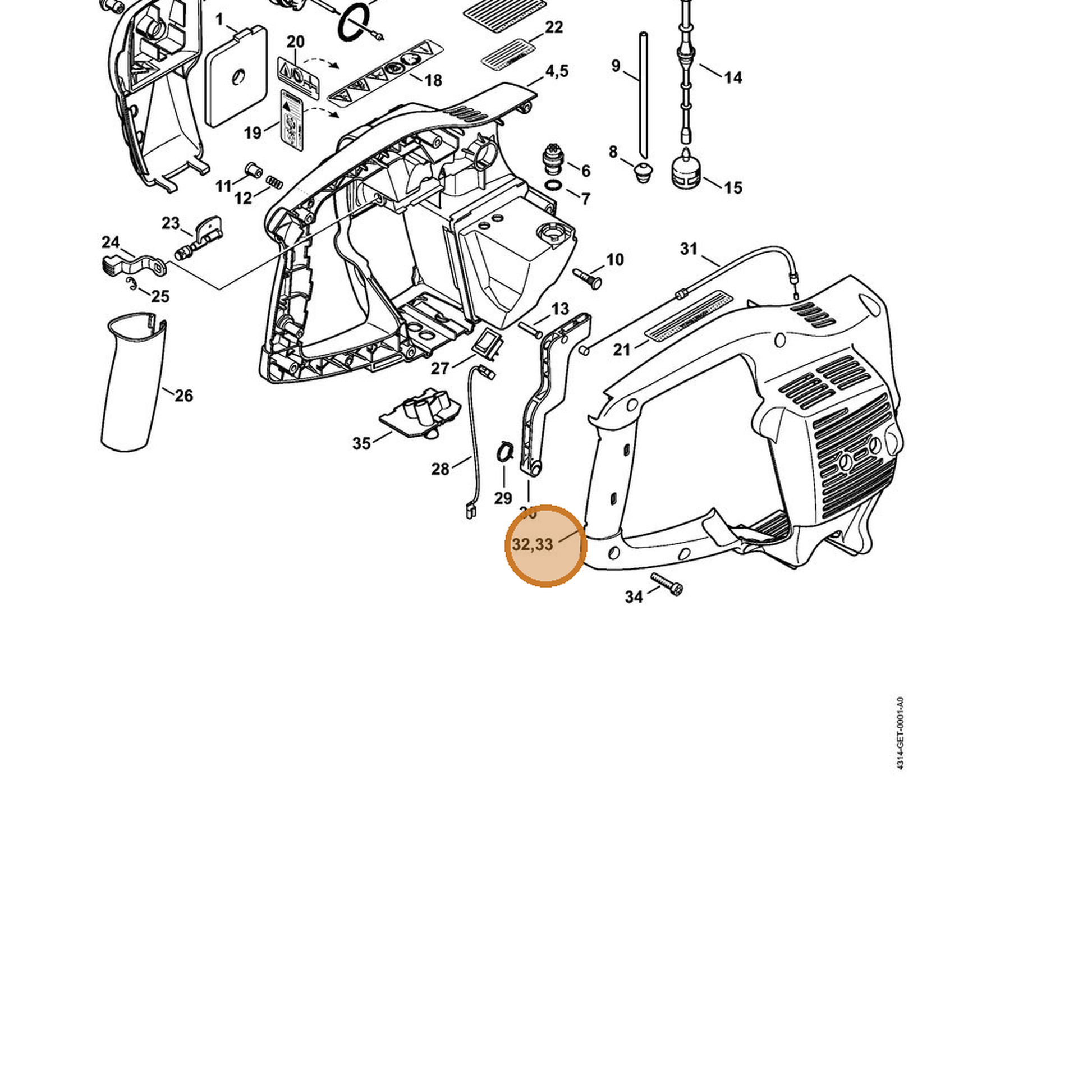 STIHL part 4314-790-1005 — IPL diagram snippet (6x zoom, amber highlight)