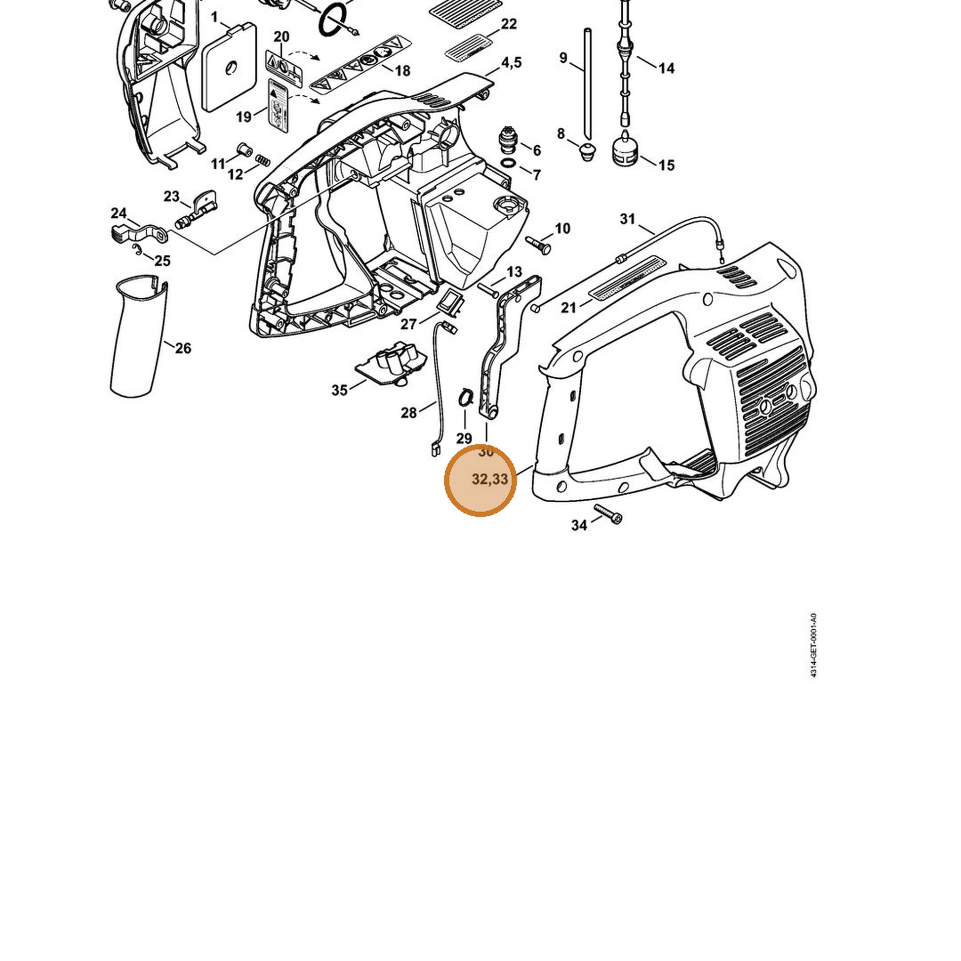STIHL part 4314-791-1000 — IPL diagram snippet (6x zoom, amber highlight)