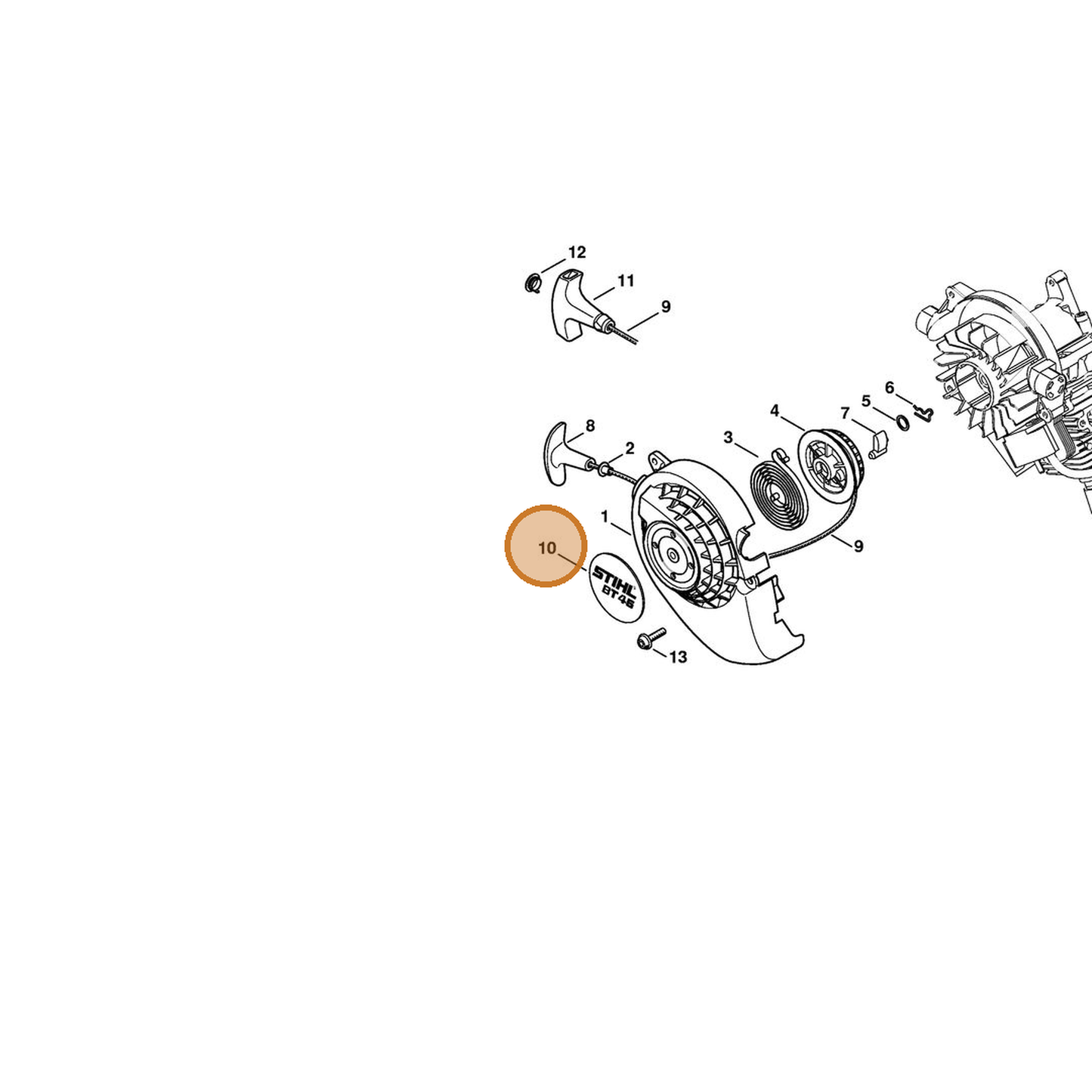 STIHL part 4314-967-1500 — IPL diagram snippet (6x zoom, amber highlight)