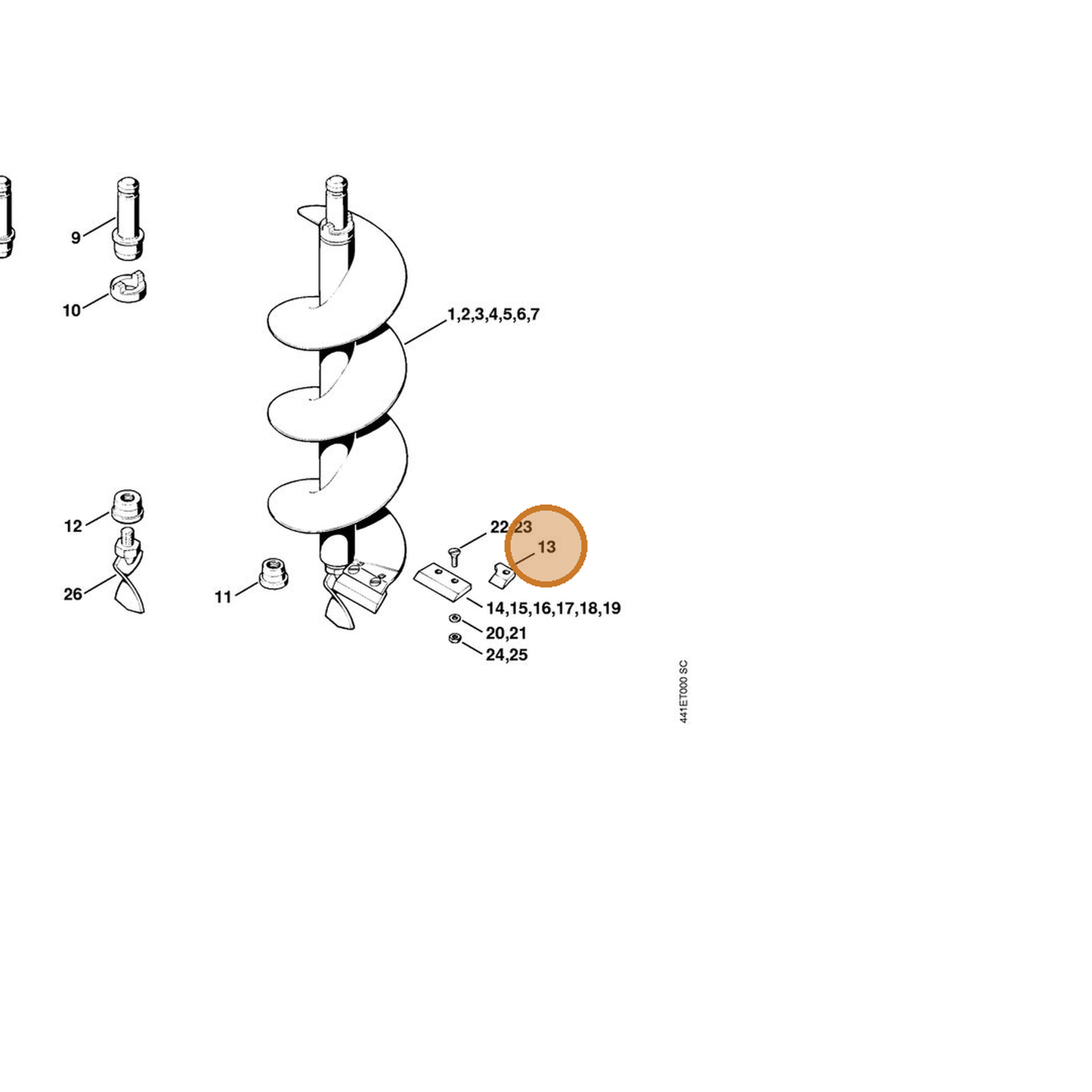 STIHL part 4402-682-3100 — IPL diagram snippet (6x zoom, amber highlight)