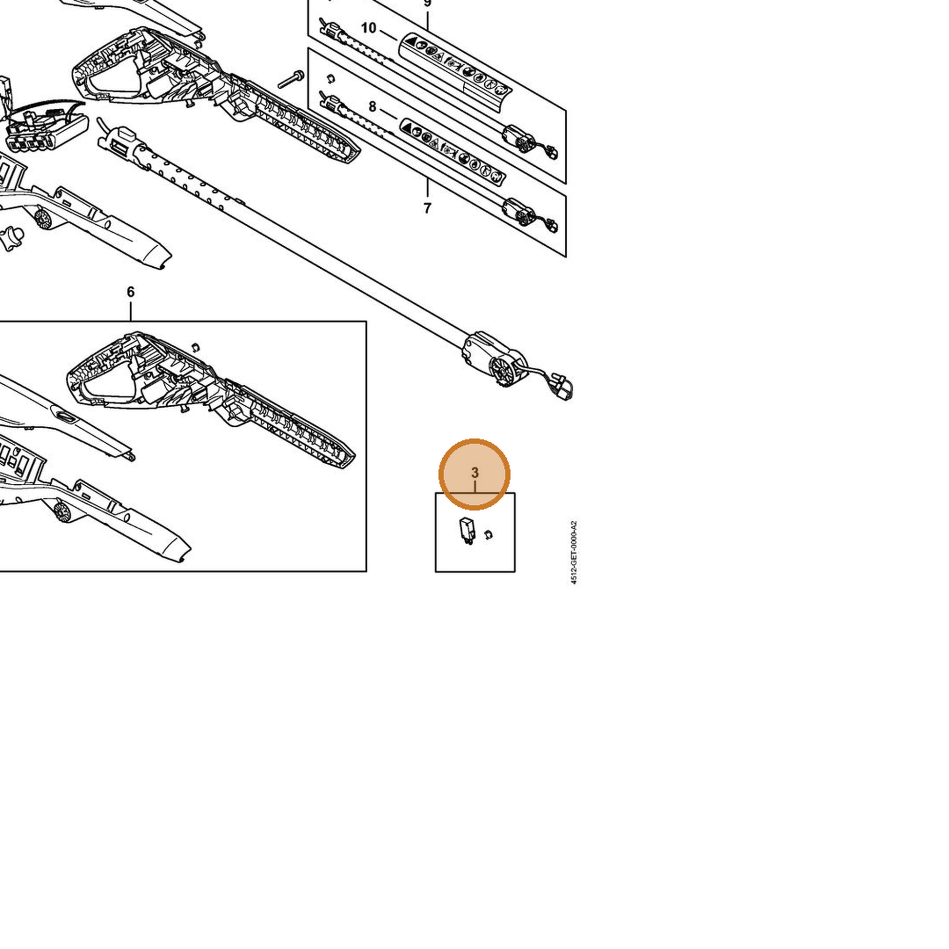 STIHL part 4512-430-0501 — IPL diagram snippet (6x zoom, amber highlight)