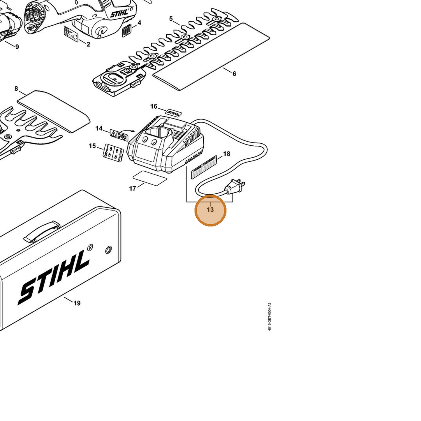 STIHL part 4515-430-2503 — IPL diagram snippet (6x zoom, amber highlight)