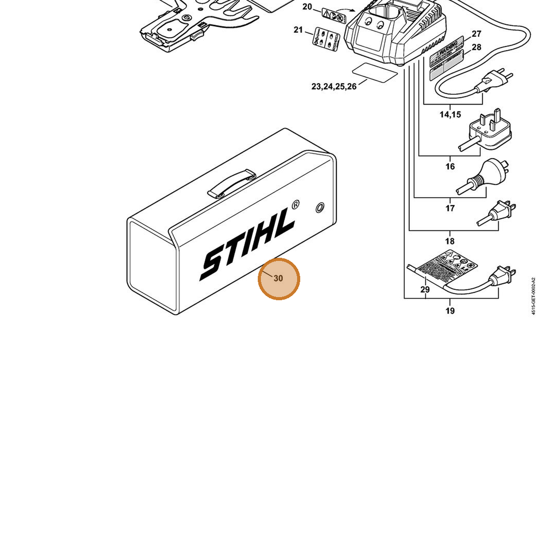 STIHL part 4515-491-0100 — IPL diagram snippet (6x zoom, amber highlight)