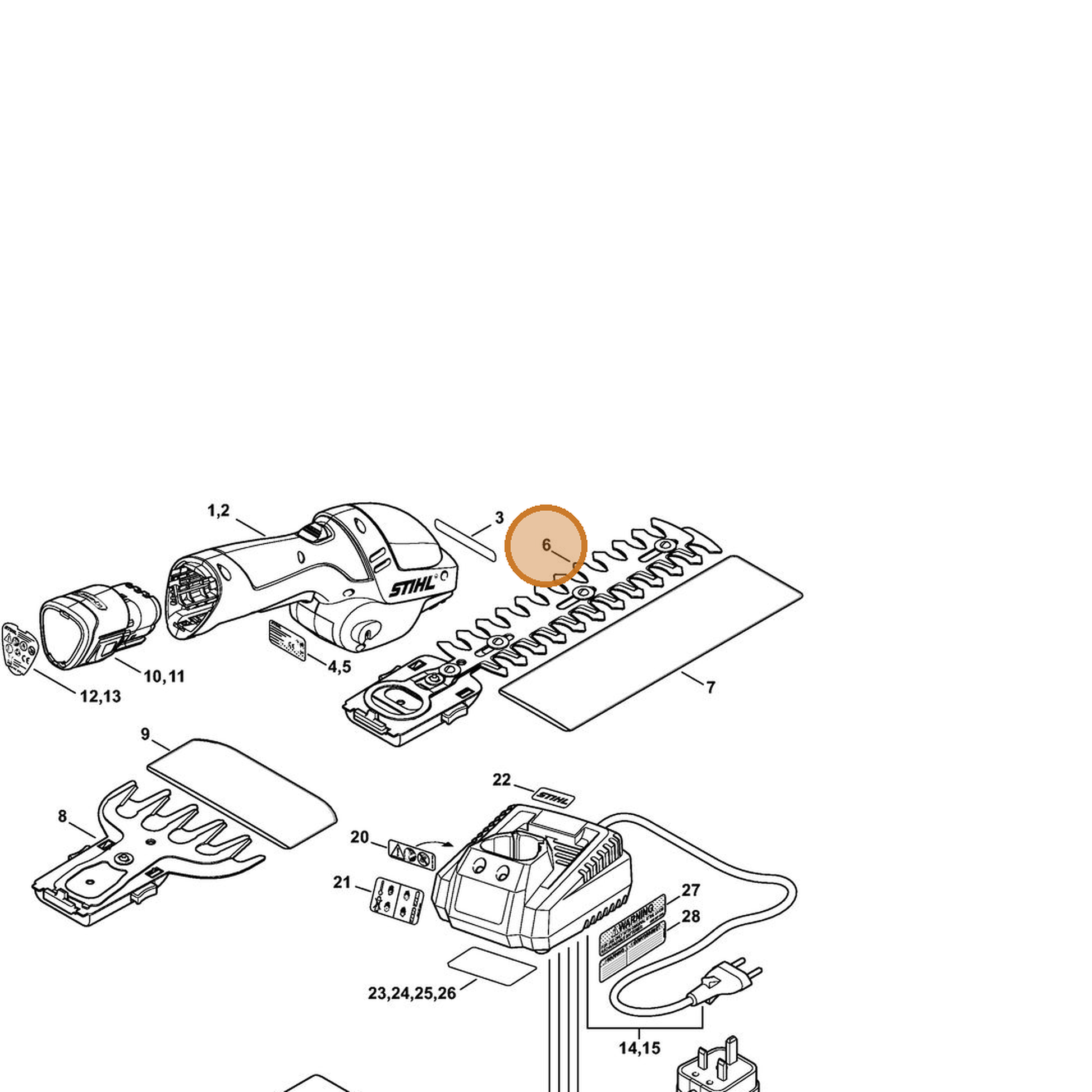 STIHL part 4515-820-3000 — IPL diagram snippet (6x zoom, amber highlight)