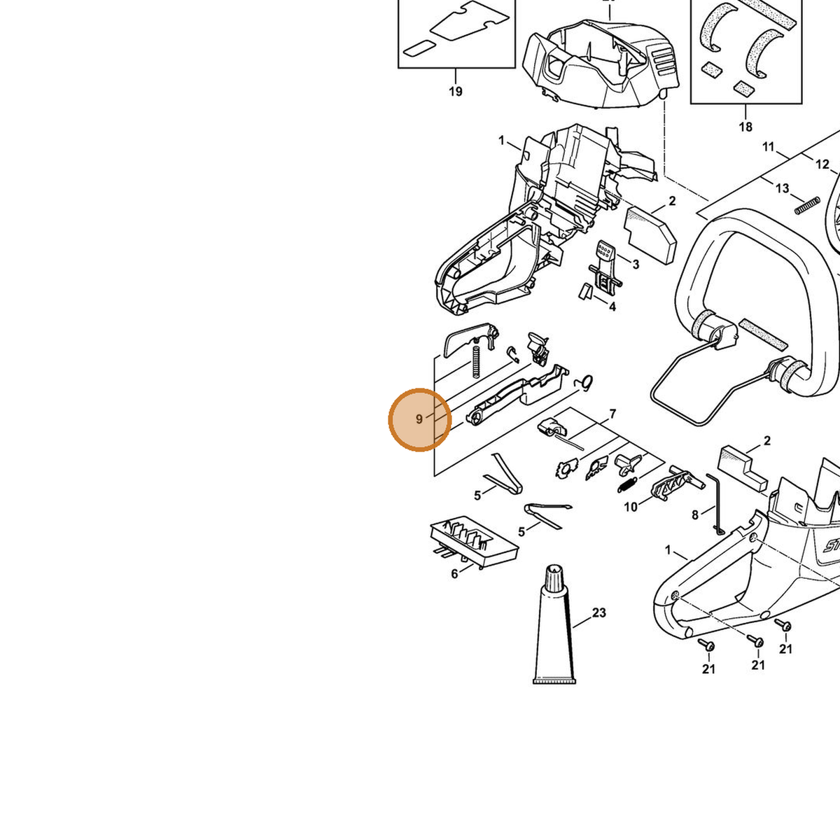 STIHL part 4521-007-3800 — IPL diagram snippet (6x zoom, amber highlight)