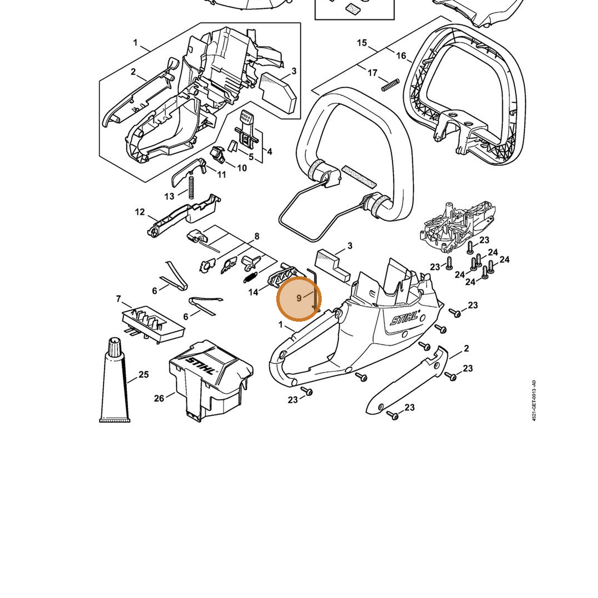 STIHL part 4521-185-1900 — IPL diagram snippet (6x zoom, amber highlight)