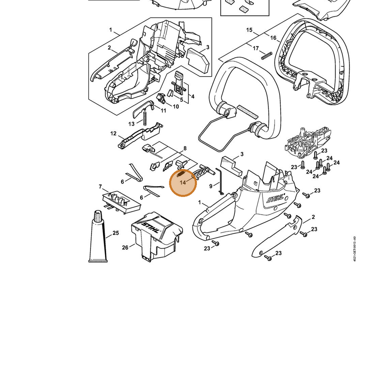 STIHL part 4521-435-7200 — IPL diagram snippet (6x zoom, amber highlight)