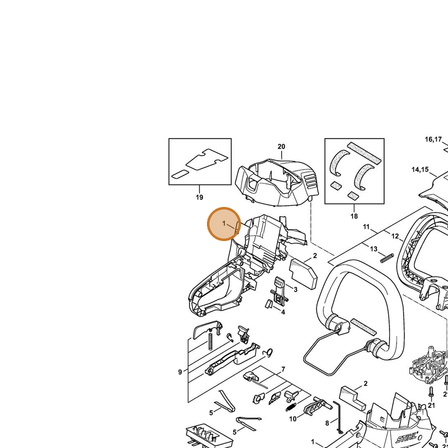 STIHL part 4521-600-0812 — IPL diagram snippet (6x zoom, amber highlight)