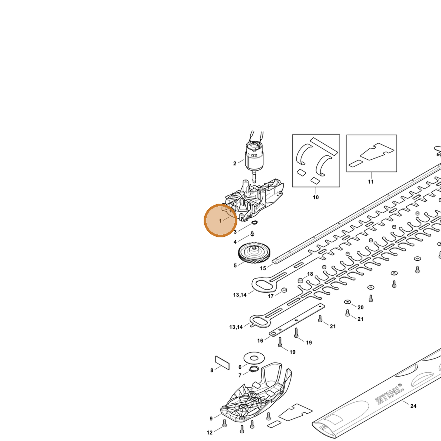 STIHL part 4521-640-0500 — IPL diagram snippet (6x zoom, amber highlight)