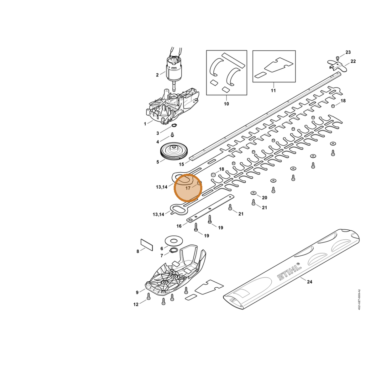 STIHL part 4521-648-6701 — IPL diagram snippet (6x zoom, amber highlight)