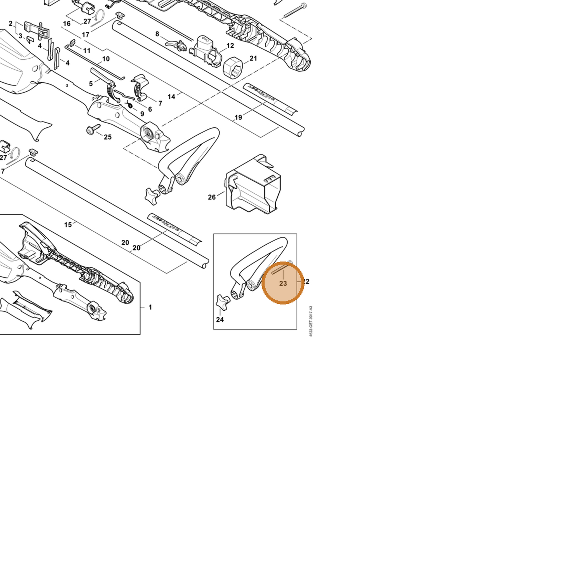 STIHL part 4522-007-1300 — IPL diagram snippet (6x zoom, amber highlight)