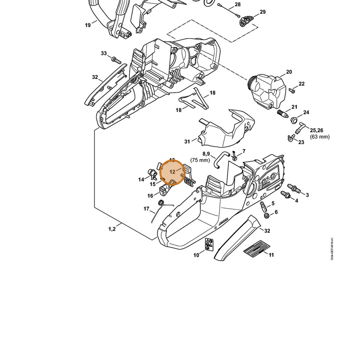 STIHL part 4522-430-9800 — IPL diagram snippet (6x zoom, amber highlight)