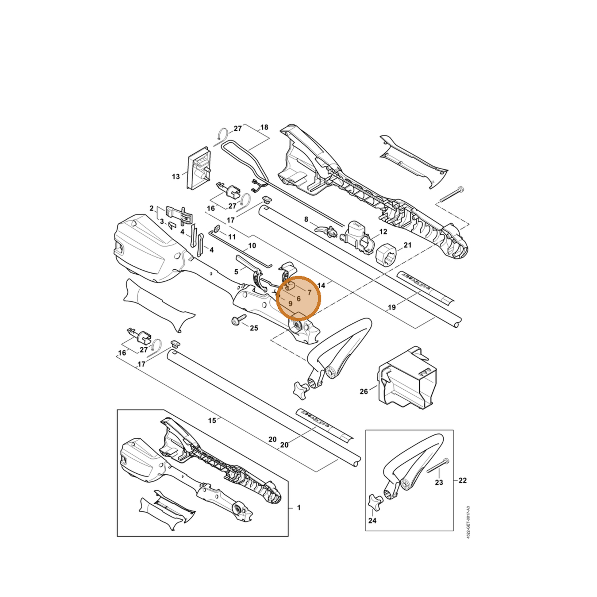 STIHL part 4522-435-8910 — IPL diagram snippet (6x zoom, amber highlight)