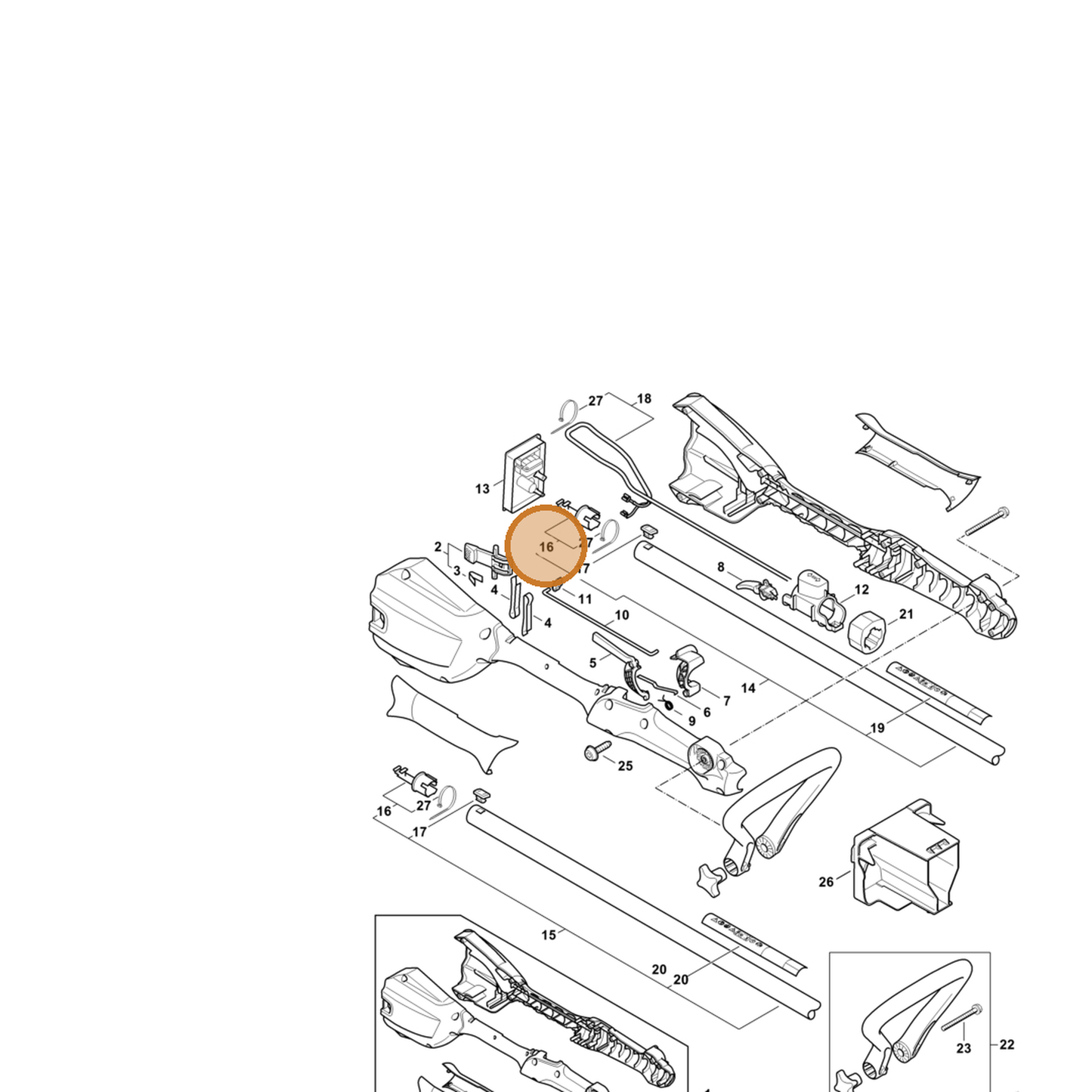 STIHL part 4522-716-3601 — IPL diagram snippet (6x zoom, amber highlight)