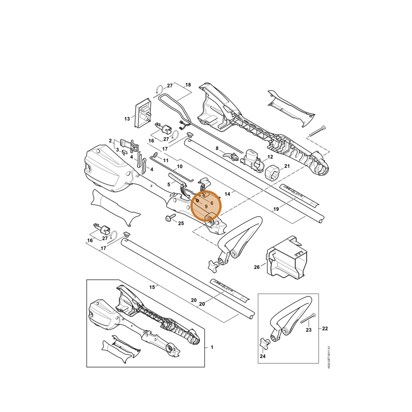 STIHL part 4522-998-0410 — IPL diagram snippet (6x zoom, amber highlight)